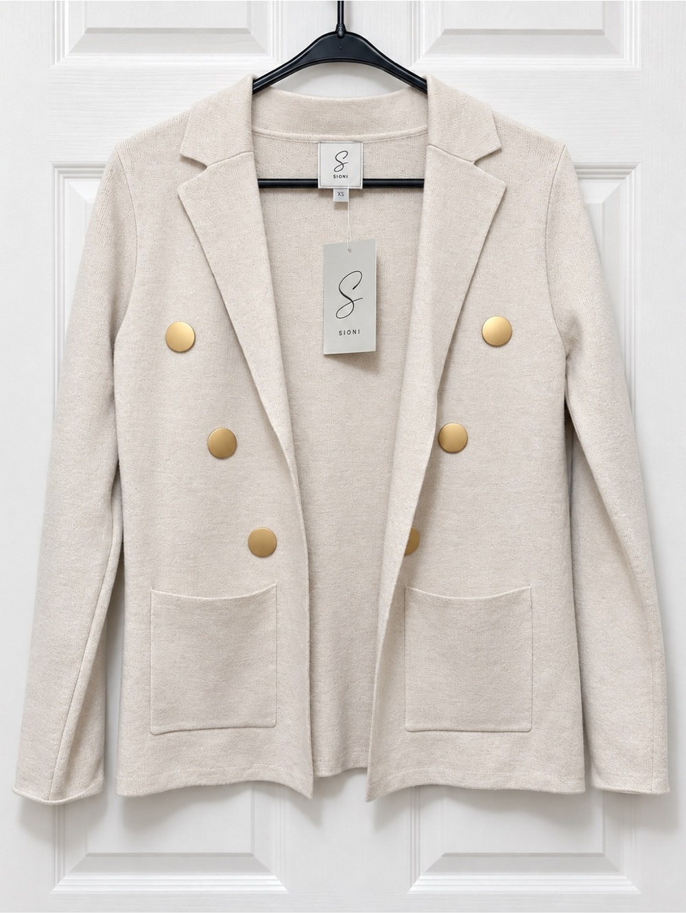 Sioni Women’s Ivory Knit Blazer Cardigan Gold Buttons Size XS NWT